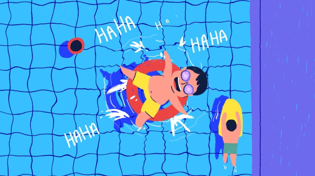 Picture of George gallivanting in a pool of water
